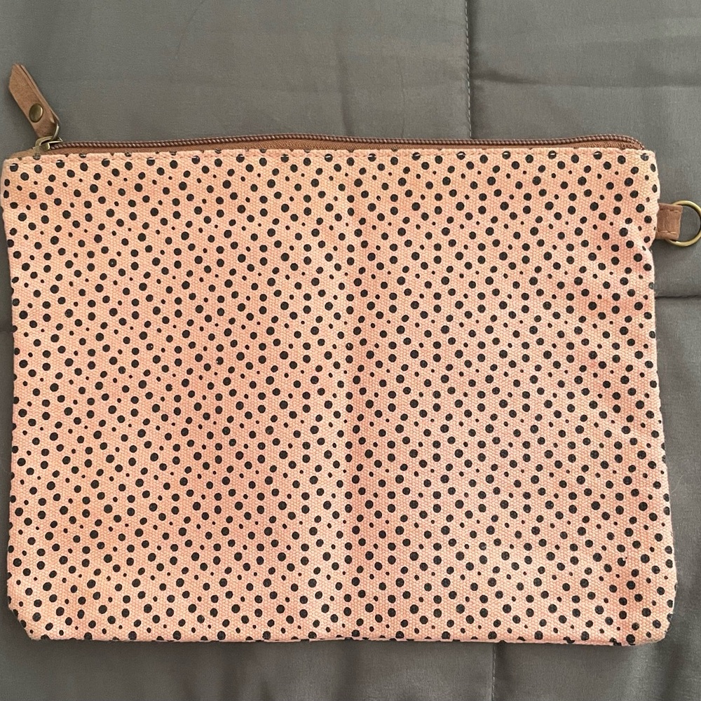 SHEIN Pink and Black Cosmetic Bag with Gold Zipper